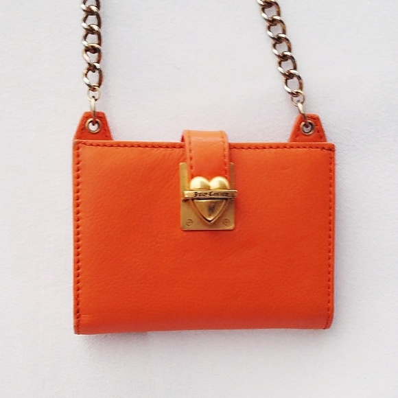 Rare Y2K Juicy Couture Orange Leather Chain Wallet Bag - Picture 3 of 7